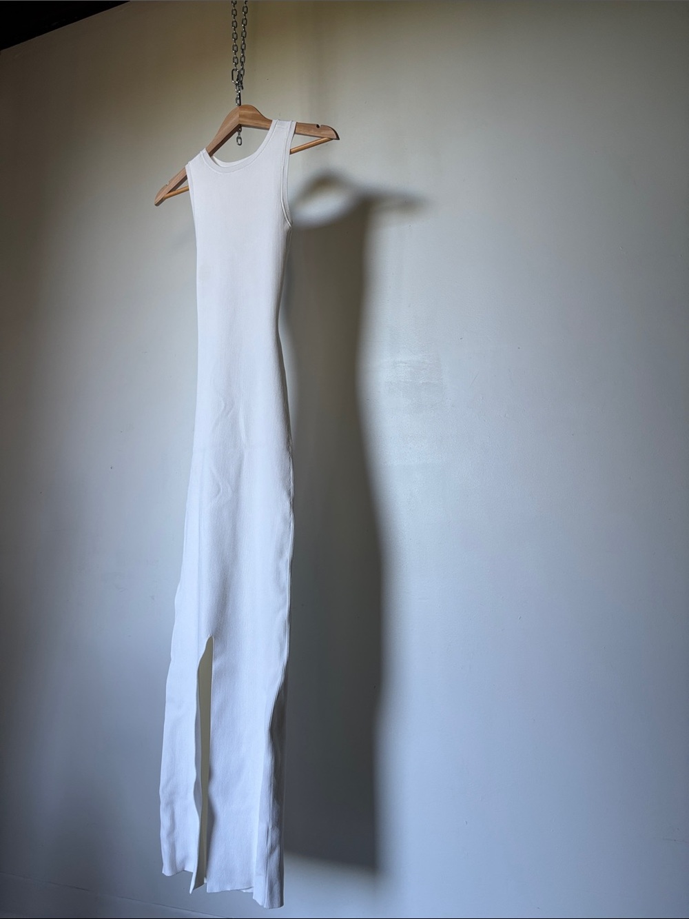 SIR the label White Ribbed Maxi Tank Dress with Front Slit Open Back